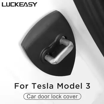 LUCKEASY Ușă de blocare a ușii din oțel inoxidabil capac de protectie pentru Tesla Model 3 2017-2019 Imitație de fibră de carbon / negru 4buc / set