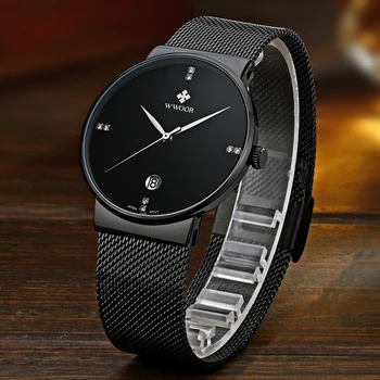 WWOOR Brand de Lux Ceas Barbati Minimalism Negru Cuarț Mens Ceas de Moda Ultra Subțire Casual Impermeabil Ceasuri reloj hombr 2020 1953