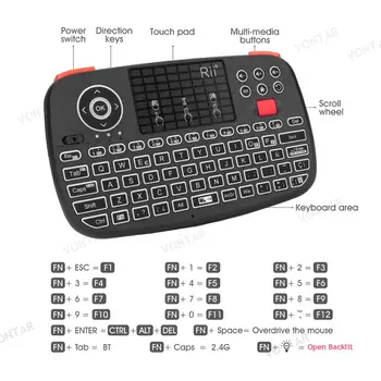 Rii i4 2.4 G Mini BT Tastatură rusă, engleză, Spania fără Fir Tastaturi Cu iluminare din spate Air Mouse-ul Pentru Windows, Android 8591