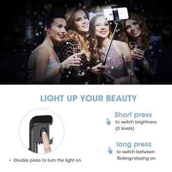 Mpow 3 in 1 Selfie Stick Trepied Universal Bluetooth Selfie Stick Cu Telecomanda 3 Nivel Umple de Lumină Pentru iPhone 11 Huawei P30