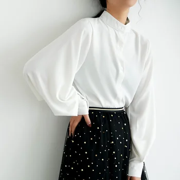 Toamna 2021 Moda Femei Șifon Tricouri De Epocă În Stil Hong Kong Felinar Camasa Cu Maneci Solidă Maneca Lunga Butonul Bluze 6462 50