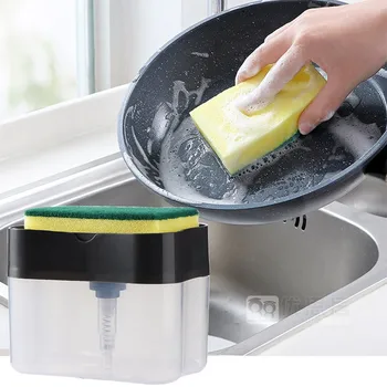 Dozator sapun Soap Pompa suport de Burete Nou de Creație Bucătărie 2-în-1 Manual Apăsați Dozator Sapun Lichid Cu Burete de Spălat#30