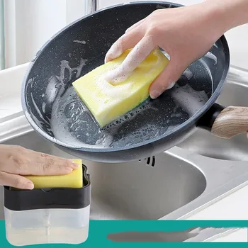 Dozator sapun Soap Pompa suport de Burete Nou de Creație Bucătărie 2-în-1 Manual Apăsați Dozator Sapun Lichid Cu Burete de Spălat#30