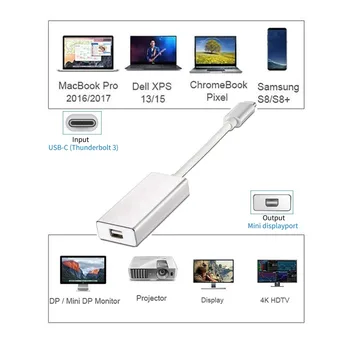 USB-C la Mini DP 4K 60Hz Tip C la Mini Display Port Adaptor Plug and Play Thunderbolt 3 la Mini DP Converter pentru MacBook Pro