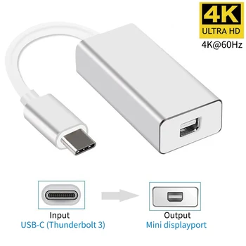 USB-C la Mini DP 4K 60Hz Tip C la Mini Display Port Adaptor Plug and Play Thunderbolt 3 la Mini DP Converter pentru MacBook Pro
