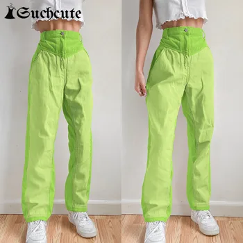 SUCHCUTE Mozaic Estetica Pantaloni de Catifea Talie Mare Y2K Moda Femei Pantaloni Streetwear 90 Tinutele Casual Joggeri