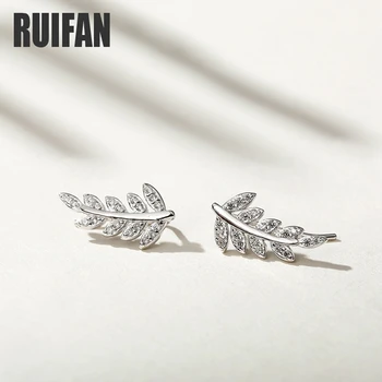 Ruifan Frunze de Zircon Cubic Argint 925 Cercei Stud pentru Femei Fete Fine Bijuterii Accesorii Cadou de Crăciun YEA396