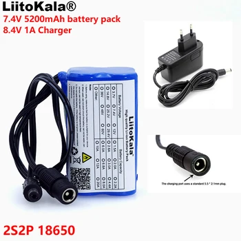 LiitoKala Proteja 7.4 V 5200 mAh 8.4 V 18650 Li-ion Baterie lumini de biciclete Cap de lampă specială bateria DC 5.5*2.1 mm + Încărcător de 1A