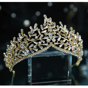 Simplu Bijuterii de Păr de culoare de aur delicat Cristal de Mireasa Zeita Coroana Stras Mireasa Tiara cu Bandă de susținere Pentru Femeile de Nunta Concurs
