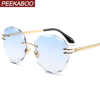 Peekaboo fara rama rotund ochelari de soare femei uv400 fără ramă de metal retro ochelari de soare doamnelor cer albastru transparent accesorii