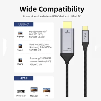CABLETIME USB C Cablu HDMI de Tip C pentru HDMI, Thunderbolt 3 4K 60Hz pentru Huawei MacBook Samsung Galaxy S8+ Calculator Laptop C030