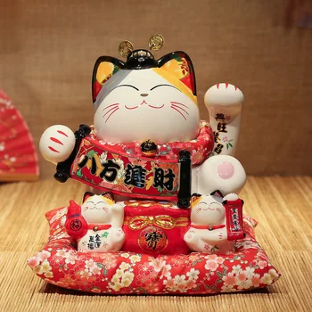9 inch Ceramic Maneki Neko Caseta de Monedă Norocos Pisica Ornament Decor Acasă Feng Shui Figurina Platus Pisica