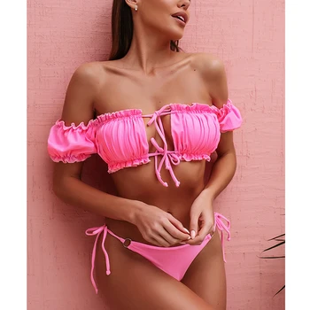 2020 Nou Sexy Bubble Sleeve Bikini Femei Costum De Baie Bandaj Tipărite De Costume De Baie Set De Bikini Brazilian Costum De Baie Summer Beach Wear