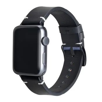 Albastru-negru Bratara Fashion din Piele pentru Apple Watch Band Seria 6 SE 5 4 3 2 Cusaturi Casual, Curea pentru iWatch 40mm 44mm 42/38mm