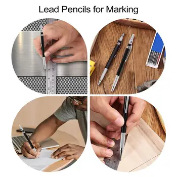 2 Seturi De Creion Profesional Durabil Automată Dulgheri Pentru Școala De Desen Inginerie Marker Negru Metal Creion Mecanic