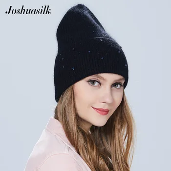 Joshuasilk femei pălărie Toamna iarna pălărie cu angora tricotate piatră de bijuterii pentru fete 10173