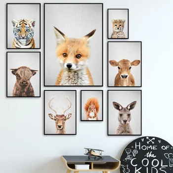 Fox Bovine Iepure Cerb Veveriță Leopard Arta De Perete Panza Pictura Nordică Postere Si Printuri Poze De Perete Copilul Decor Camera Pentru Copii