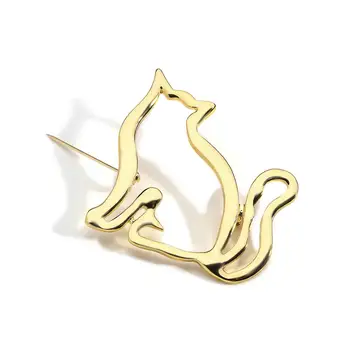 Amorcome Drăguț de Aur de Culoare Hollow Linie Pisica Animal Brosa pentru Femei, Haine de Iarnă Guler Rever Pin Sac Scraf Embleme Metalice Bijuterii