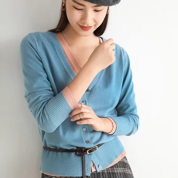 Femei cardigan tricot subtire de toamna îmbrăcăminte exterioară cald butoane lung mâneci V gât pulover vintage
