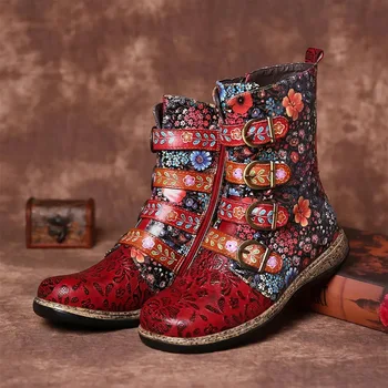 Dihope Nou Retro Pentru Femei Cizme Pentru Femei Imprimate De Metal Cataramă Din Piele Cu Fermoar Glezna Cizme Doamnelor Pantofi Femei Botines Mujer 2020