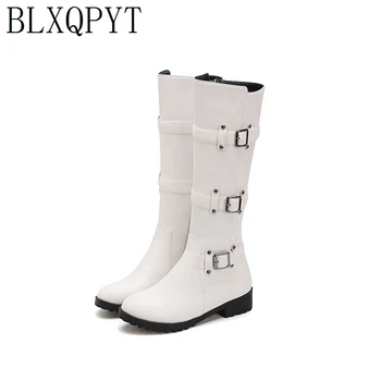 BLXQPYT Vânzare Fierbinte de Primavara Toamna Genunchi Ridicat Cizme de Moda pentru Femei cu fermoar Pătrat Pantofi cu Toc Femei de Iarnă de Mari Dimensiuni Mici 30--50 H8-1F