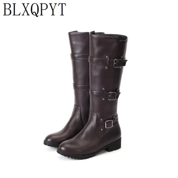 BLXQPYT Vânzare Fierbinte de Primavara Toamna Genunchi Ridicat Cizme de Moda pentru Femei cu fermoar Pătrat Pantofi cu Toc Femei de Iarnă de Mari Dimensiuni Mici 30--50 H8-1F