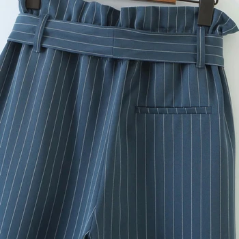 Wixra Femei Pantaloni În Dungi Cu Centura De Înaltă Talie Elastic Buzunare Noua Moda Office Lady Pantaloni De Vara De Toamna Haine