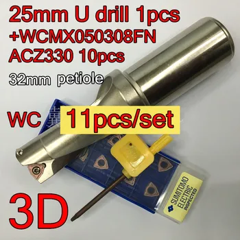 WC 25mm 32mm pețiol-3D CNC U burghiu 1buc+WCMX050308FN ACZ330 10buc=11pcs/set
