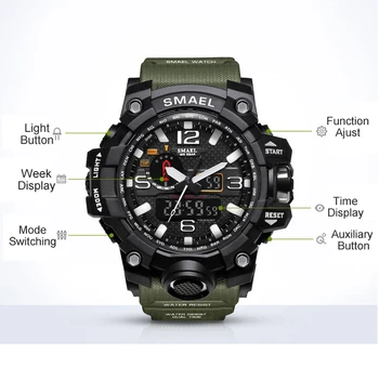 SMAEL Brand de Moda Ceas Barbati Sport Impermeabil Ceasuri Militare 1545 de Lux pentru Barbati Ceas Analog Quartz Dual Display Ceas
