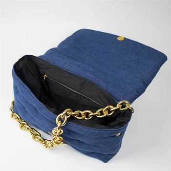 Noua toamna denim quilted puff geantă de umăr blugi de designer geantă de femei doamnelor lanț de aur lambou geanta din poliester / bumbac sub brat geanta