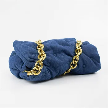 Noua toamna denim quilted puff geantă de umăr blugi de designer geantă de femei doamnelor lanț de aur lambou geanta din poliester / bumbac sub brat geanta