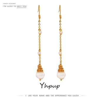Yhpup Moda stil Baroc Perle Naturale Legăna Cercei de Cupru cu Lanț Lung Cercei Oorbellen boucle d'oreille femme 2020 Bijuterii