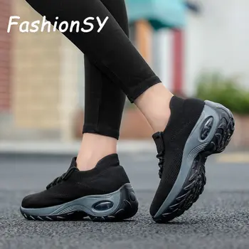 Pantofi pentru femei pantofi de sport ochiurilor de plasă Respirabil șosete de zbor doamnelor pantofi casual pene platforma de moda pentru femei pantofi sport, Mocasini