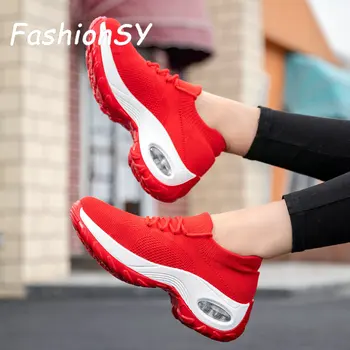 Pantofi pentru femei pantofi de sport ochiurilor de plasă Respirabil șosete de zbor doamnelor pantofi casual pene platforma de moda pentru femei pantofi sport, Mocasini