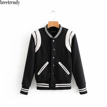 WT198 Toamna de moda de bloc de culoare alb-negru de baseball de culoare jacheta femei casual singur pieptul jachete sacouri