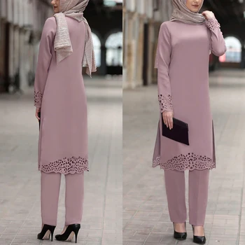 Ramadan Eid Rochie Musulman Femeile 2pecs Set Top si Pantaloni Dubai Abaya Dantelă sus Ropa Caftan Turcia Africane Haine Islamice Rochie Set