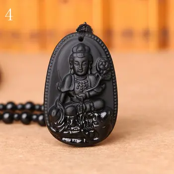 Piatra naturala Negru Obsidian Sculptate Buddha Norocos Amuleta Pandantiv Colier Bijuterii Fine pentru Femei, Bărbați Pulover Lanț Pandantive 2020