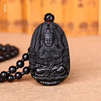 Piatra naturala Negru Obsidian Sculptate Buddha Norocos Amuleta Pandantiv Colier Bijuterii Fine pentru Femei, Bărbați Pulover Lanț Pandantive 2020