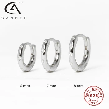 CANNER Zircon Cercei Pentru Femei 6 7 8mm Rotund Micro Încrustat Reale Argint 925 Cercei Cercuri de Bijuterii Fine Pendientes