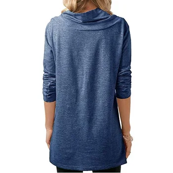Stand Guler Topuri Bluze Pentru Femei Maneca Lunga Culoare Solidă Vrac Doamnelor Tricou Bluze Butonul De Sex Feminin Topuri Tricou 2021 D30