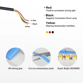 NLpearl 2x Masina Asamblare Lumina DRL Lumini de Zi cu Led rezistent la apa Flexibile Ghid DRL LED Strip Lumina de Semnalizare Galben