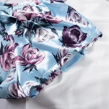 Moda Rose Print Suspensor Set de Pijama Satin Sexy Pijamale Femei, Pijamale de Vară fără Mâneci V-neck Top pantaloni Scurți Pentru Somn