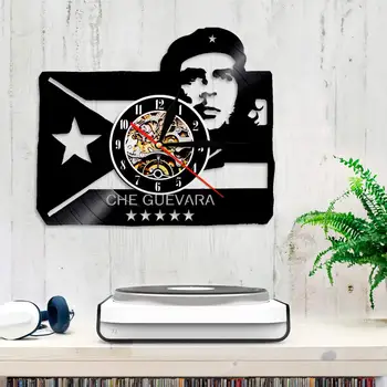 Che Guevara Portret cu Steagul Cubanez Cuba Revoluție disc de Vinil Ceas de Perete Socialist Ceas de Perete Ceas de Decor Peștera Arta de Perete 11061