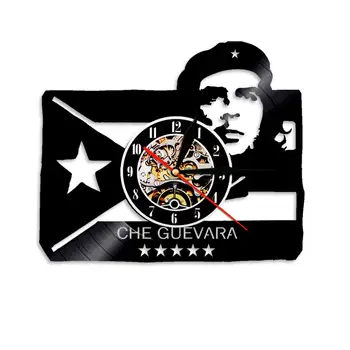 Che Guevara Portret cu Steagul Cubanez Cuba Revoluție disc de Vinil Ceas de Perete Socialist Ceas de Perete Ceas de Decor Peștera Arta de Perete