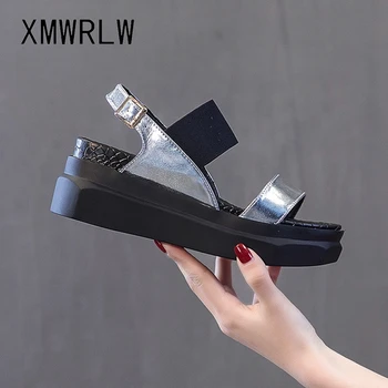 XMWRLW Piele naturala Sandale de Vara Pentru Femei Pantofi cu Toc inalt, Sandale Feminine de Cauciuc Unic pentru Femei Pantofi de Vara Catarama Sandalei