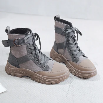 2020 Nou De Zăpadă Pring De Iarnă De Înaltă Platforma Glezna Cizme Pentru Femei Cu Talpă De Pantofi Din Piele, Panza Adidași Ține De Cald Blana Pentru Femei Cizme Pentru Femei 1108