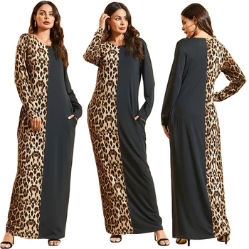 Moda Leopard De Imprimare Abaya Dubai Caftan Femeile Musulmane Maneca Lunga Rochie Maxi Islam Îmbrăcăminte Ramadan Arabe Partid Rochie Jilbab-Ul Robe