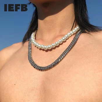 IEFB Barbati Accesorii Valul Dublu Deck Nișă Colier de Perle Bărbați Indiferență Strada Guler Lanț de Înaltă Calitate 9Y5530