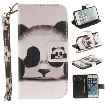 Pictat Portofel Flip din Piele de Caz Pentru iPhone 5 5S SE Acoperă Panda Bufnita Mandala cu Flori design de Telefon Pungi Sloturi pentru Carduri Cu Șnur