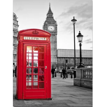 Diamant Tabloul Complet stras Pătrat Londra Oraș Modern, Telefon roșu sala Peisaj Diamant Broderie Mozaic Decor de arta